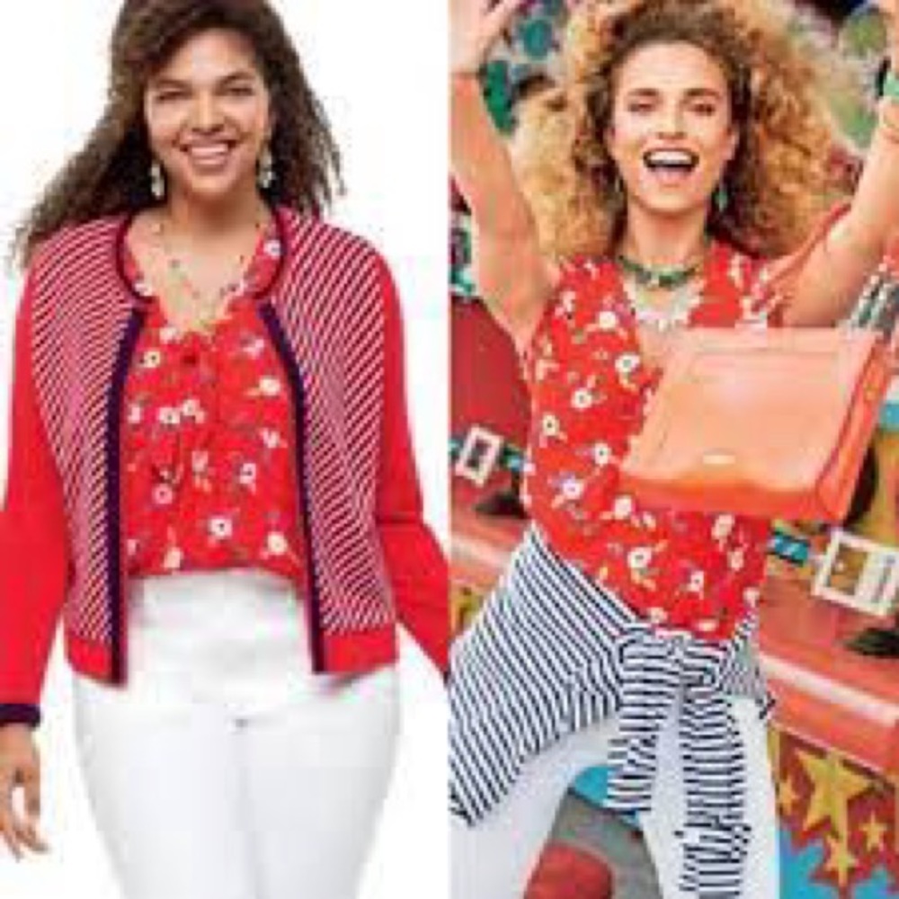 CAbi 5734 Tied-Up Sleeveless Red Floral Top Large EUC